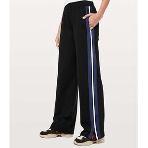 Lululemon Athletica Black Track Pants with Blue and White Stripes